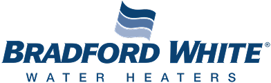 Bradford White Water Heaters logo with a blue wave symbol above the name