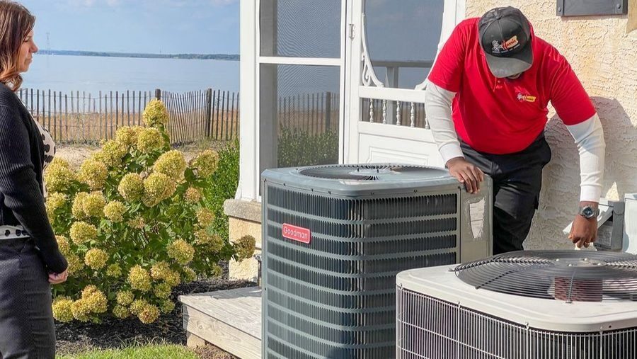 HVAC technician performing emergency service to an HVAC unit.