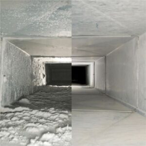 Side-by-side air duct cleaning before and after