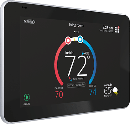 Close up of Lennox smart thermostat set to 72 degrees
