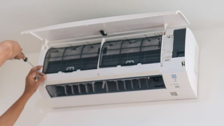 Ductless mini-split installed into the wall.